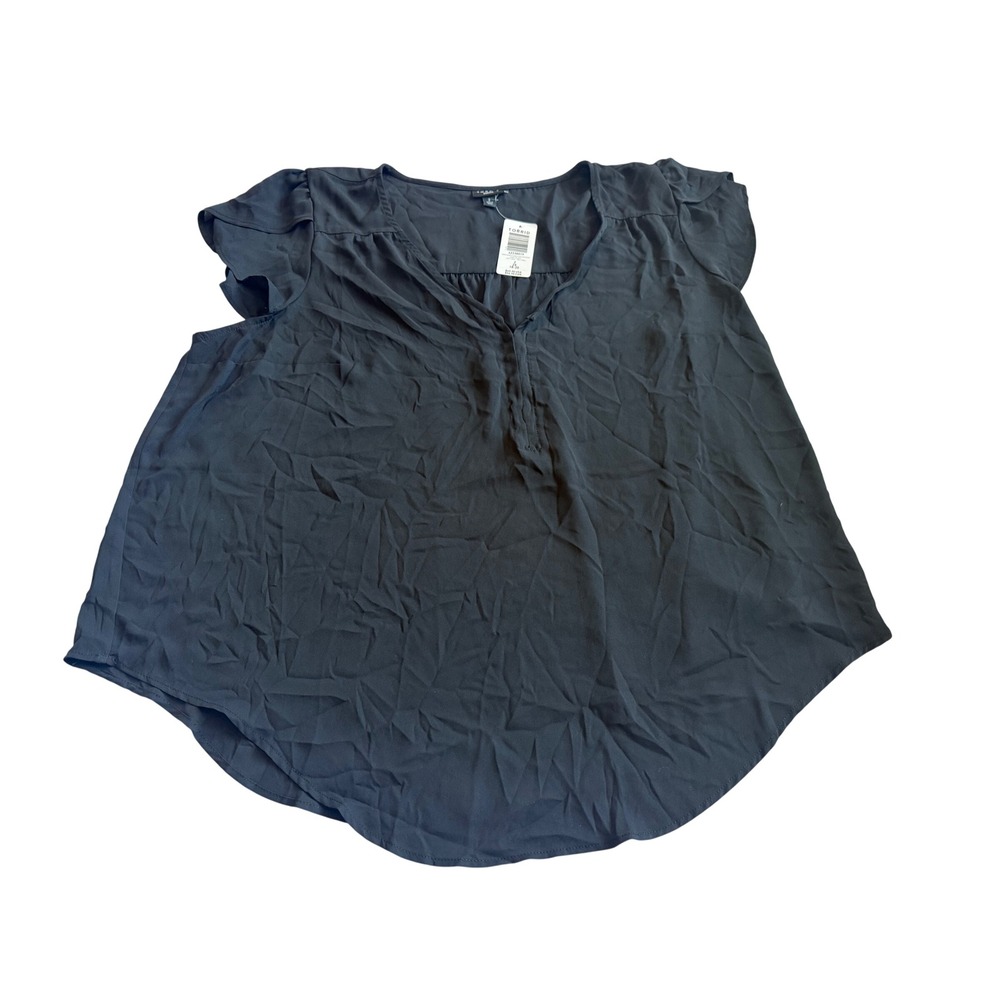 Torrid Harper Georgette Hookeye Tulip Sleeve Blouse 2X Black Office Work  NWT